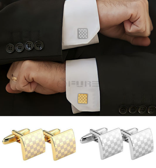 Classic Square Checkered Cuff Link 18Ct Gold Plated Men'S Formal Gift Cufflinks