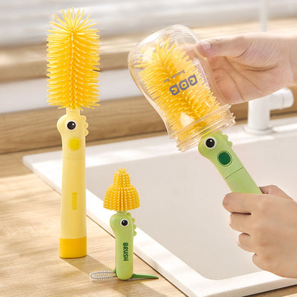 Little Dinosaur Two-in-one Soft Silicone Cup Brush Cleaning Brush