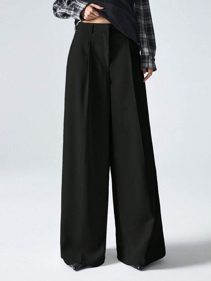 Minimalana Casual Versatile Solid Color High Waisted Wide Leg Pants