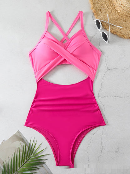 Sexy Cutout Cross Color Matching Swimsuit