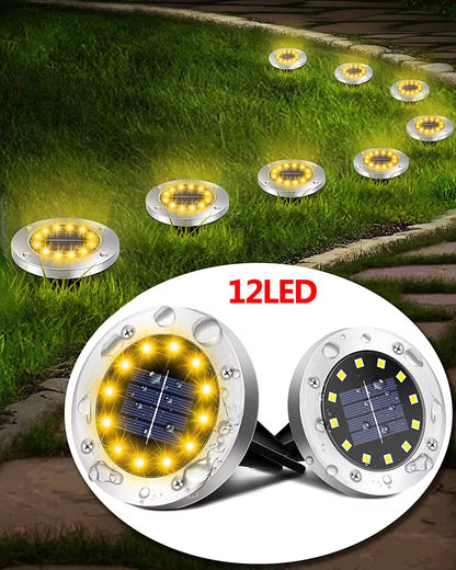 Solar Ground Lights Outdoor Decorations, 12LED Solar Garden Lights Waterproof, Solar Disk Lights for Yard, Pathway, Lawn, Patio