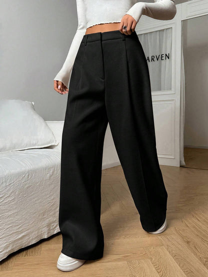 Minimalana Casual Versatile Solid Color High Waisted Wide Leg Pants