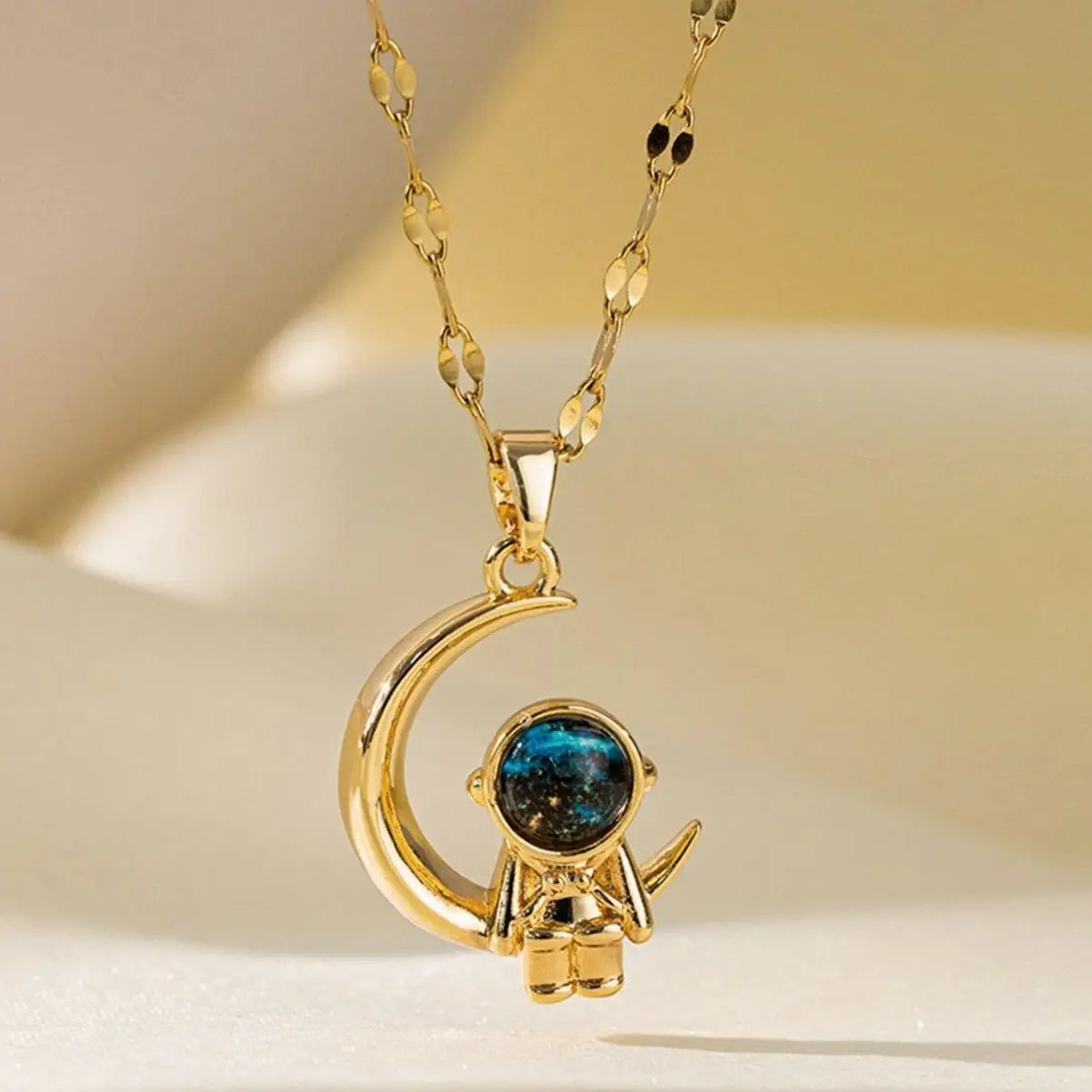 Exquisite Starry Sky Planet Light Necklace - Luxurious Stainless Steel Clavicle Chain with Stars And Moon Design for Versatile S