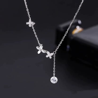 S925 Sterling Silver Butterfly Zircon Anklet Flower Tassel