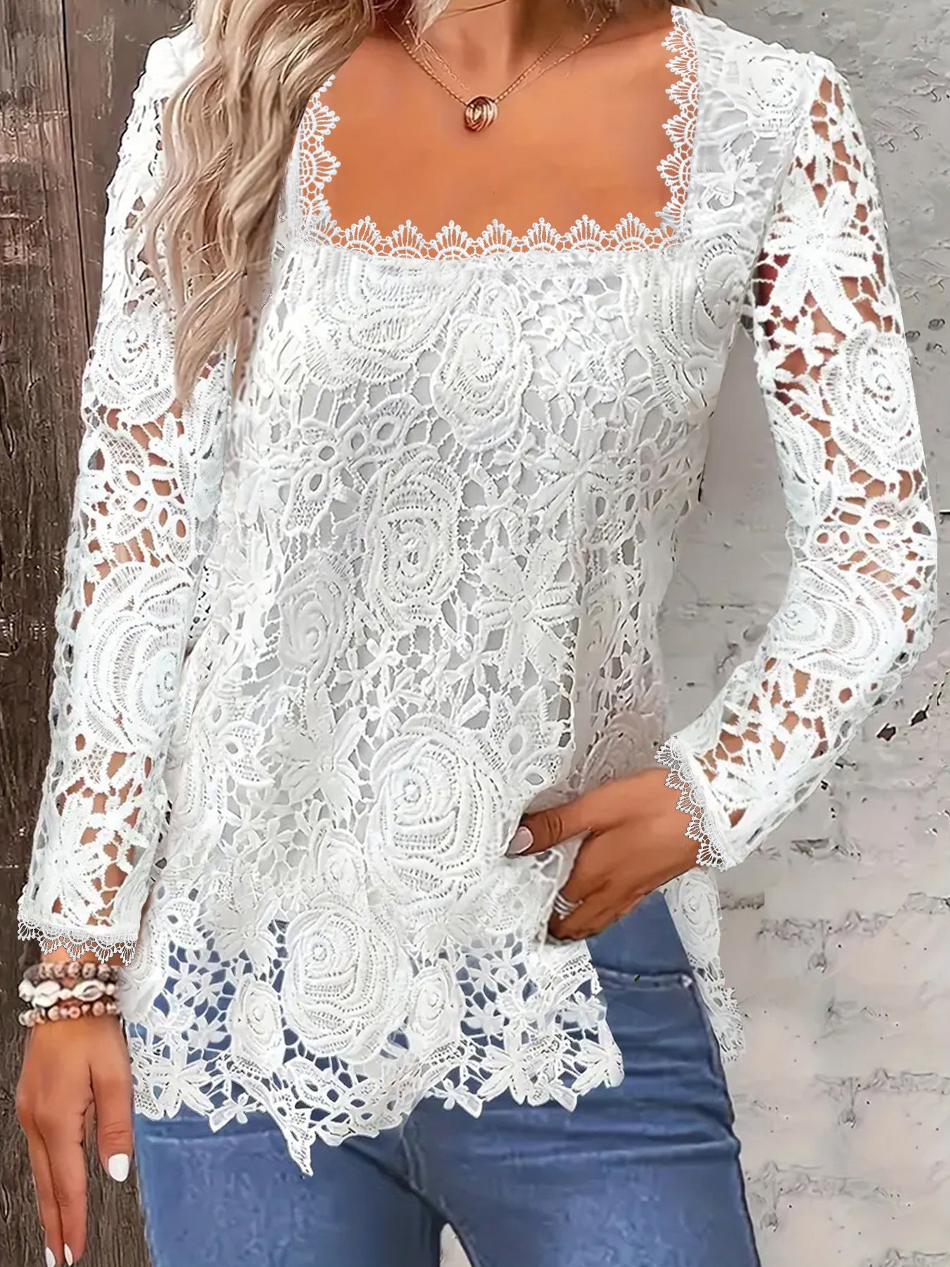 European And American Fashion Women's Wear Short-sleeved Lace Top Solid Color T-shirt