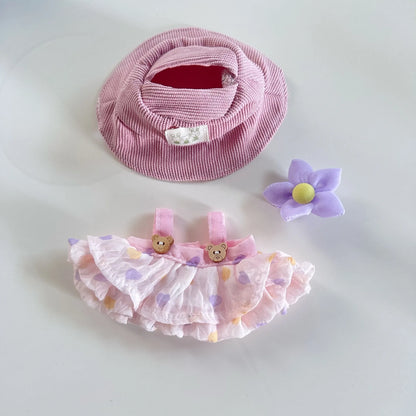 For 17cm labubu doll clothes wrinkled skirt flower hairpin set fisherman hat labubu clothes ropa labubu