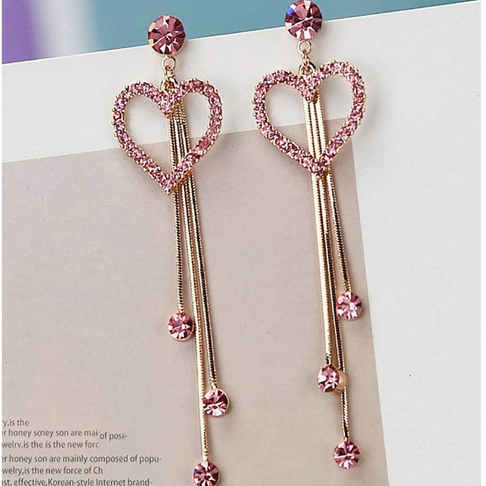 Valentine's Day Love Shining Zircon Long Fringe Earrings