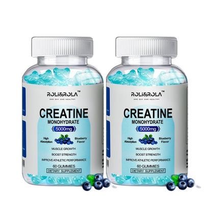 High Strength Creatine Monohydrate Gummies, Blueberry Flavored Creatine Gummies Monohydrate - 60 Gummies X 2 Bottles