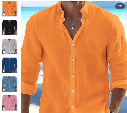 Cotton And Linen Solid Color Men's Youth Casual Shirt