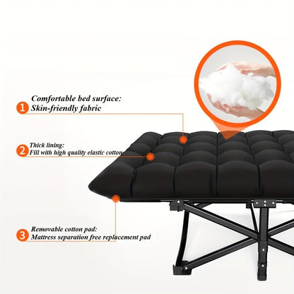 Black Heavy Duty Foldable Camp Cot With Storage Bag - Portable For Travel, Home Office & RV Trips