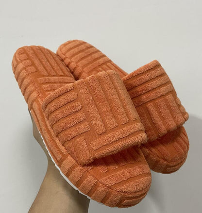 Women's Embossed Cotton Slippers With One Word Thick Sole