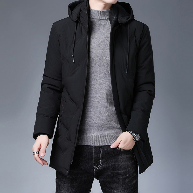 Casual Thickening Mid-length Hooded Detachable Warm-keeping Cotton Clothing