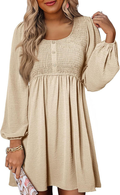 Long Sleeve High Waist A- Line Mini Dress