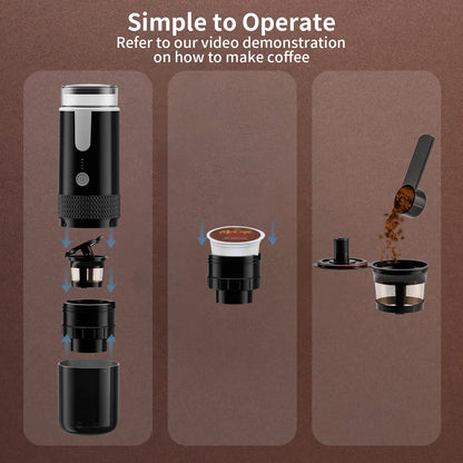 Portable Electric Coffee Maker for Ground Coffee and Capsule Brewing