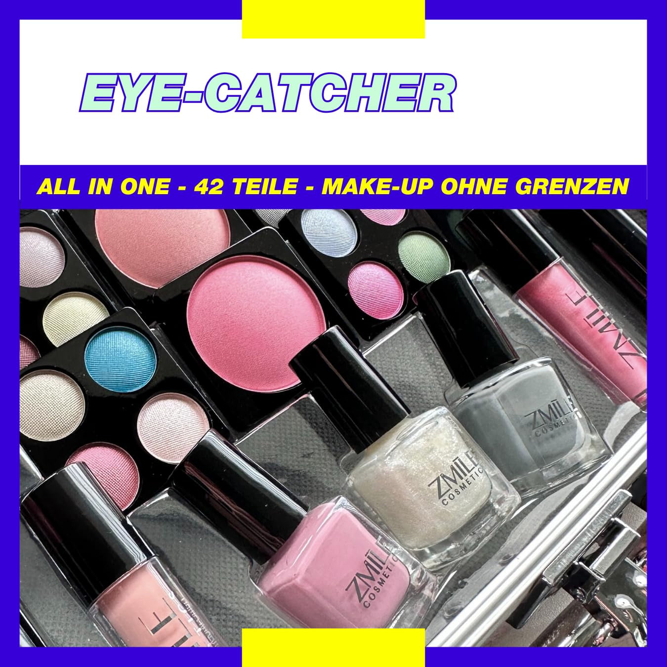 ZMILE COSMETICS EYE-CATCHER Rosa Kosmetikkoffer Vegane Kosmetik Mit Schminke - Make up Set Für Unterwegs, Zum Reisen Und Verschenken