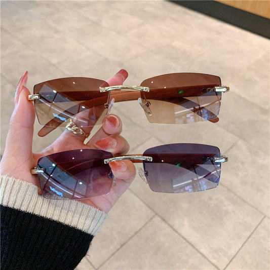 Fashion Sunglasses Frameless Wood Grain Glasses Leg Sunglasses