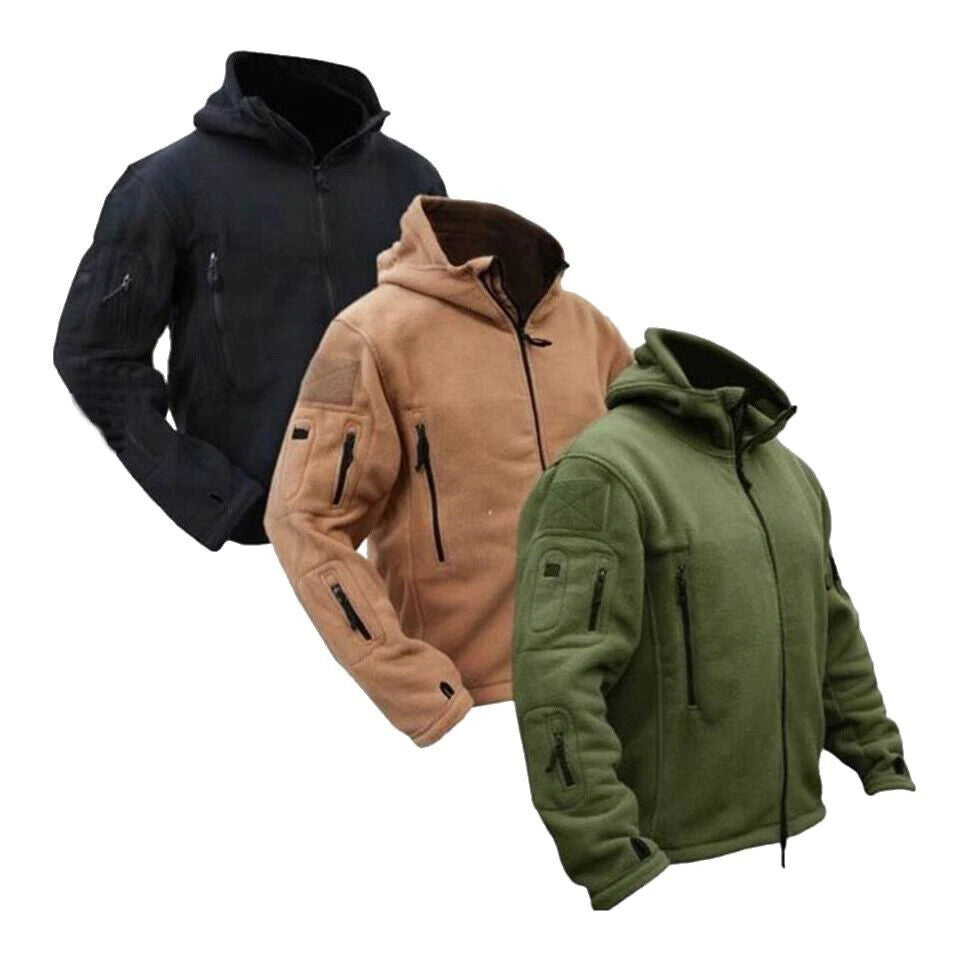 Men Casual Coat Tactical Recon Fleece Jacket Full Zip Army Hoodie Combat Hoody