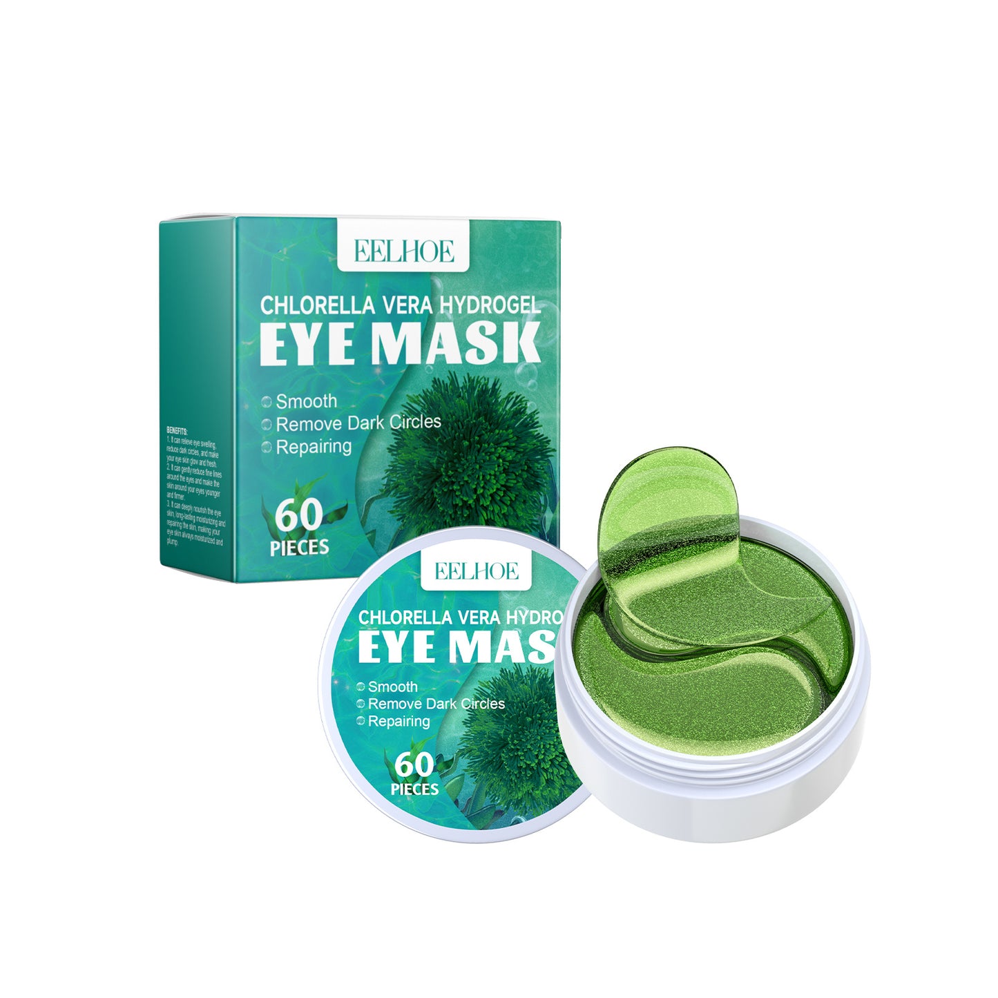 EELHOE Chlorella Vera Hydrogel Eye Mask, Moisturizing Desalination Eye Grain Compact Fine Grain Soft Skin Hydrating Eye Mask