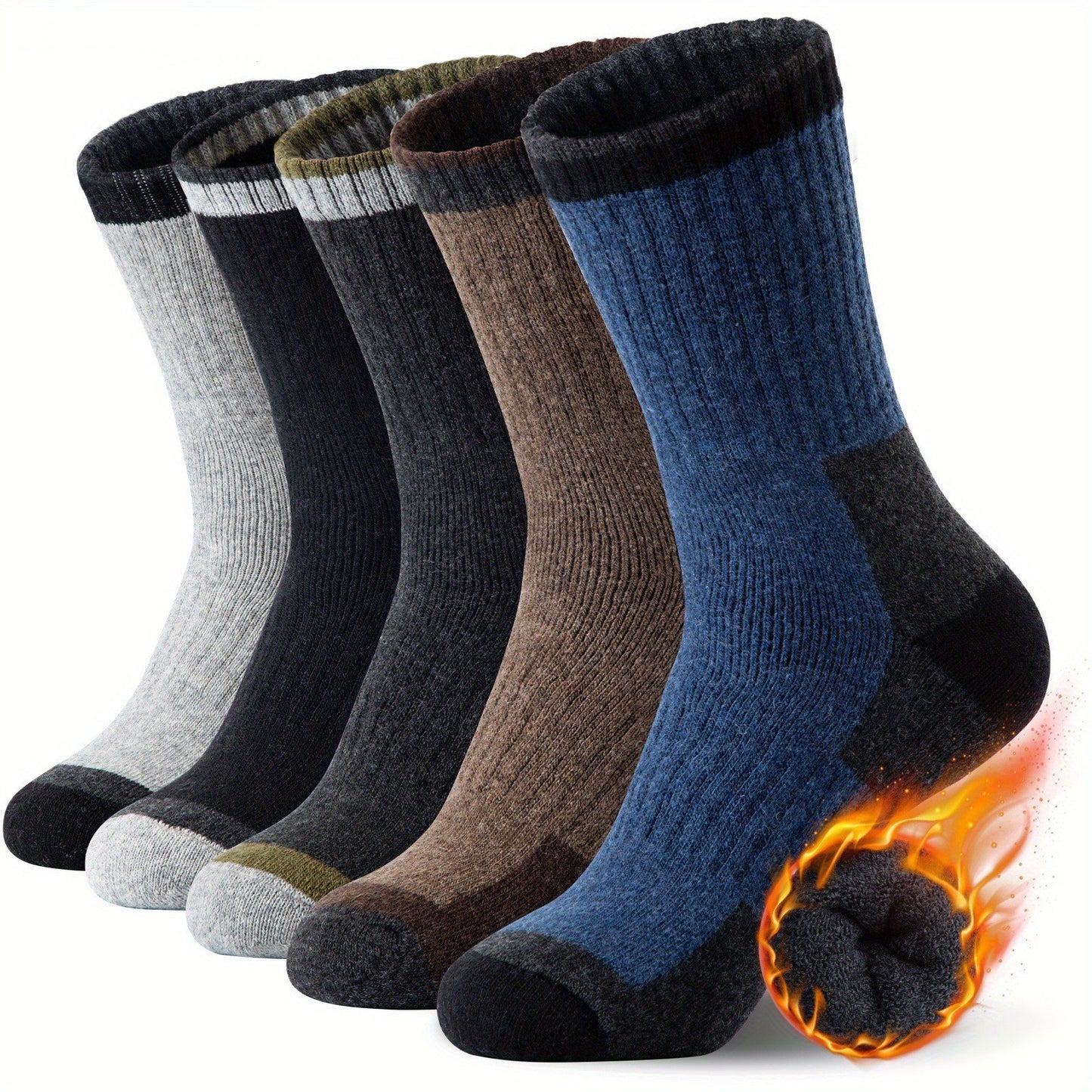 Wool Socks Men Fleece Lined Padded Warm Keeping Terry-loop Hosiery