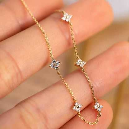 S925 Sterling Silver Clover Bracelet Female Simple Zircon