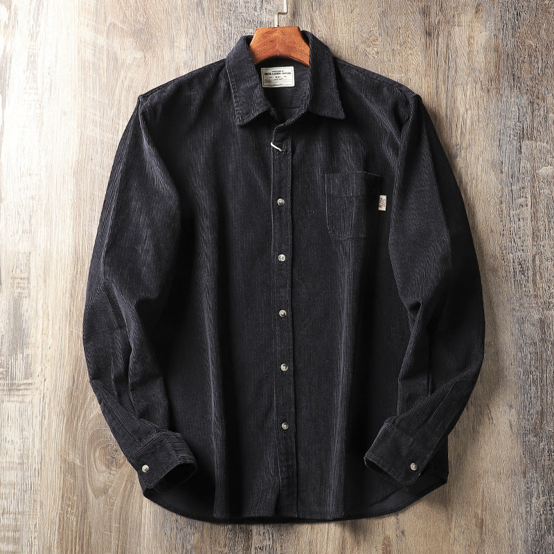 American Retro Style Washed Corduroy Long-sleeved Thickened Casual Shirt