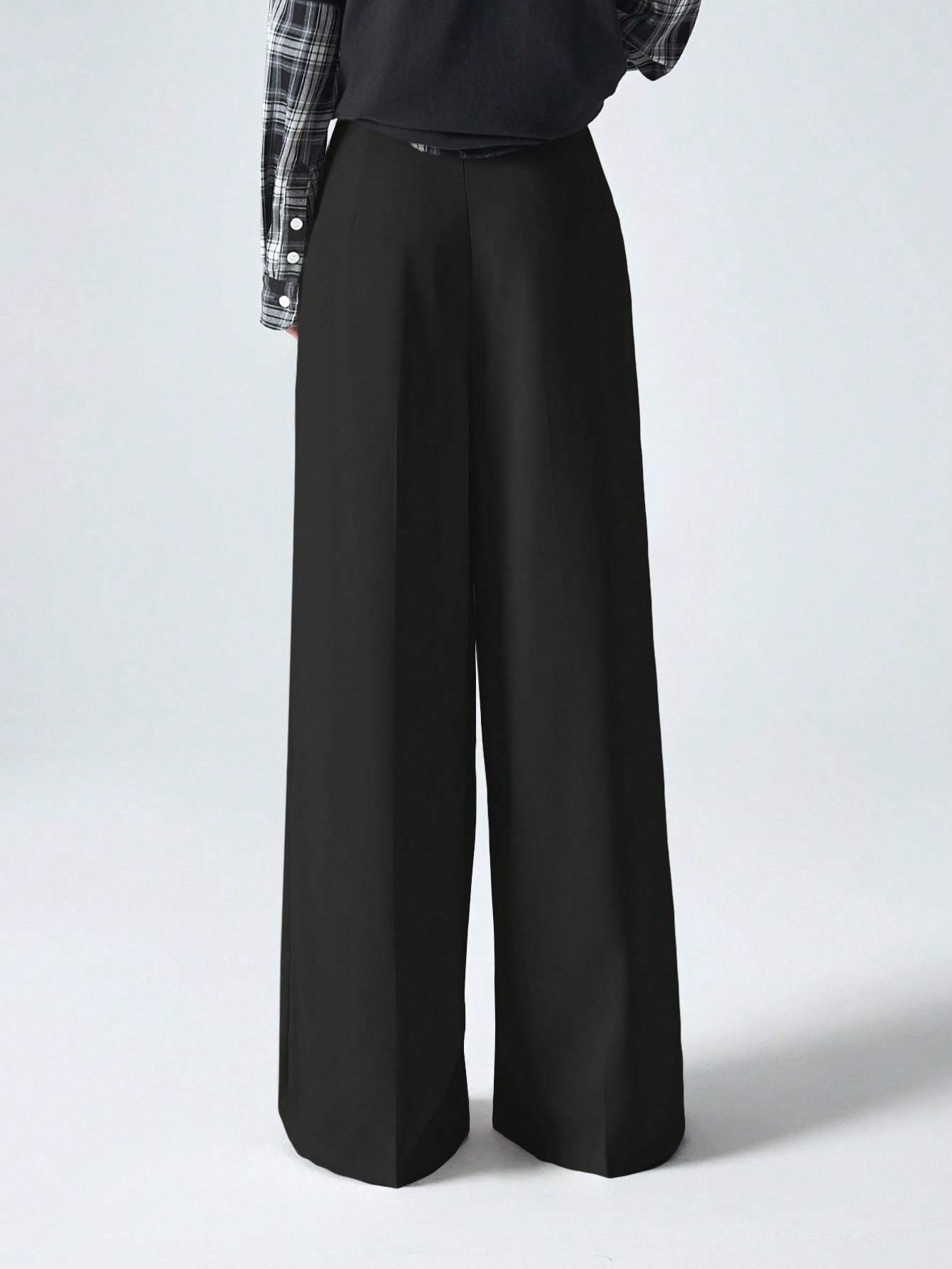 Minimalana Casual Versatile Solid Color High Waisted Wide Leg Pants