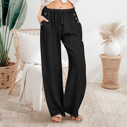 Loose Button Casual Wide-leg Trousers Women