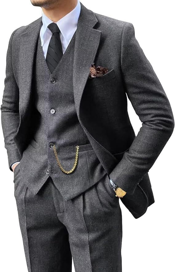 Herringbone Men's Suit Slim Fit