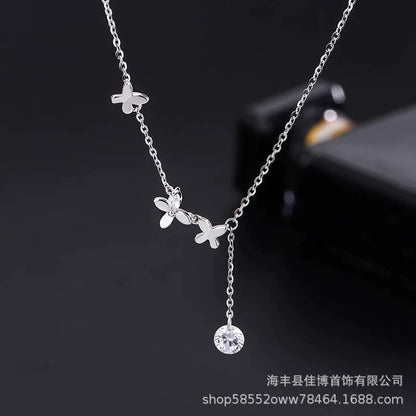 S925 Sterling Silver Butterfly Zircon Anklet Flower Tassel