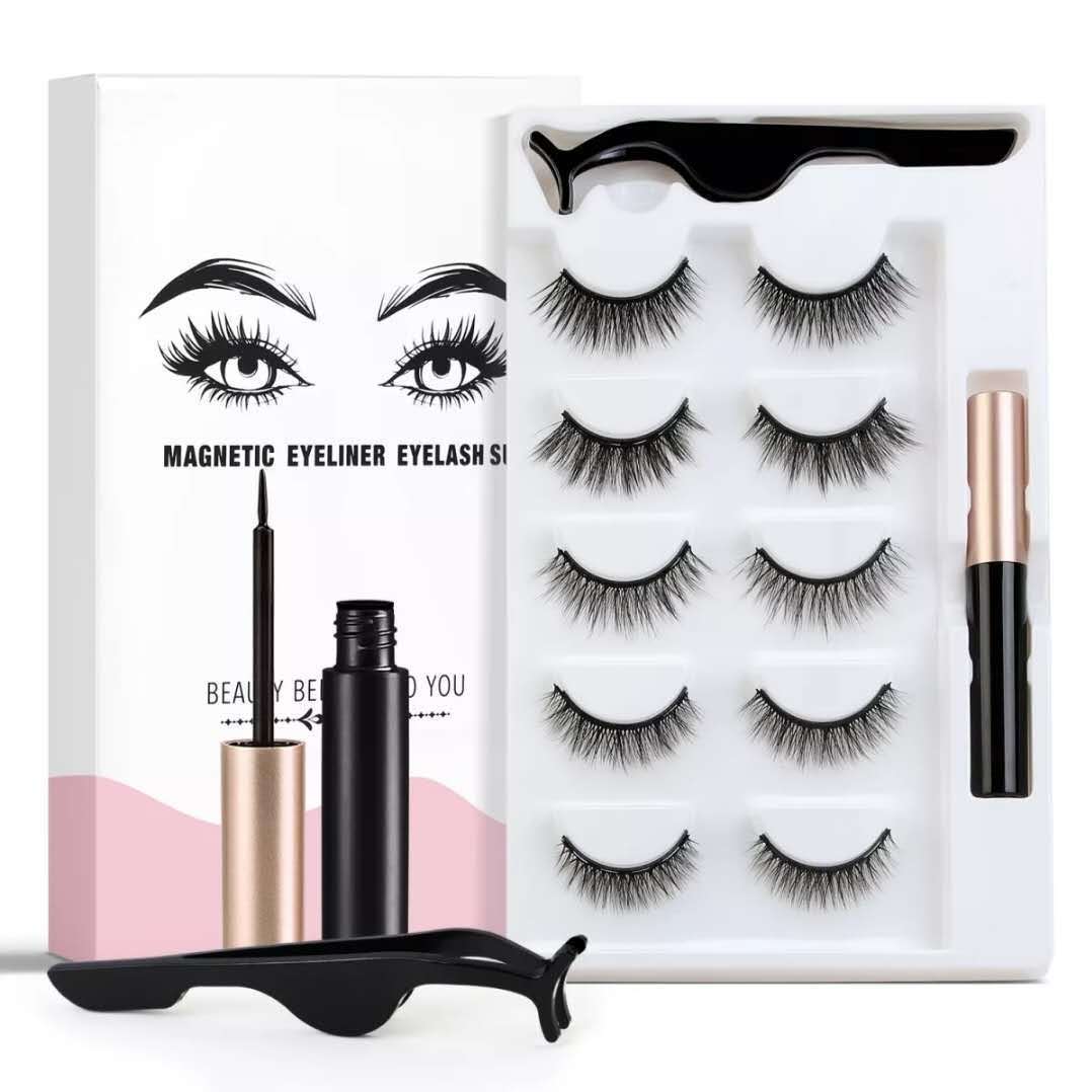 Liquid Eyeliner Magnetic False Eyelashes Set  Five Pairs Of Glue-free Magnetic Eyelashes