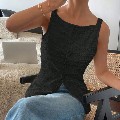 Womens Trendy Square Neck Button Up Vest Top Y2k Going Out Tank Tops