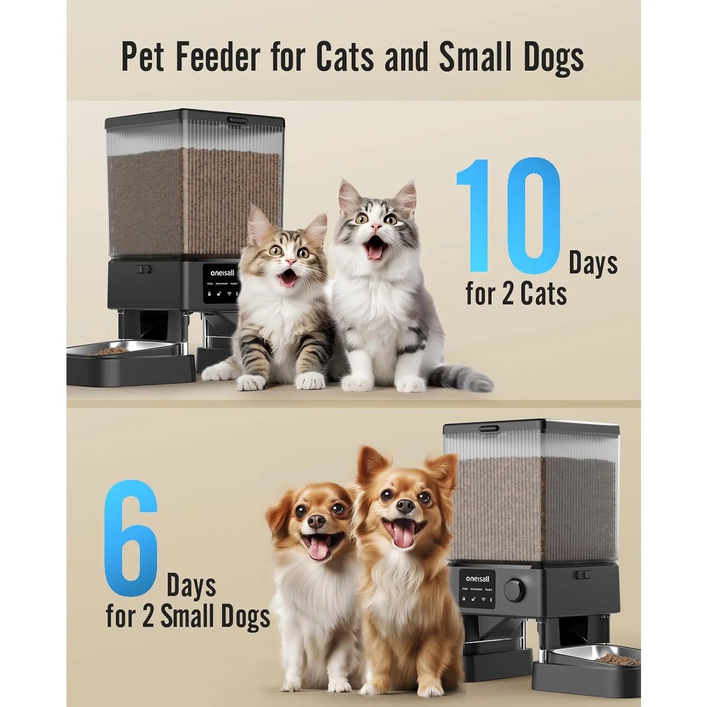 Automatic Cat and Dog Feeder with 5L Capacity, Wi-Fi Connectivity, and APP Control - PFD-002 PRO Double Bowl Dispenser for Two Cats or Small Dogs, Includes Desiccant Bag - Black