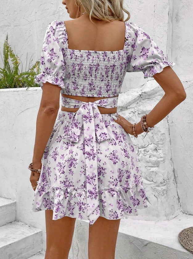 Two Piece Set With Ditsy Floral Print Dress