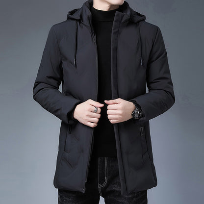 Casual Thickening Mid-length Hooded Detachable Warm-keeping Cotton Clothing