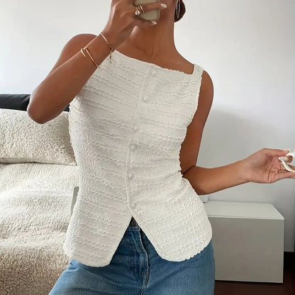 Womens Trendy Square Neck Button Up Vest Top Y2k Going Out Tank Tops