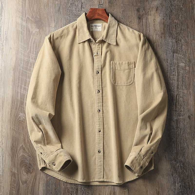 American Retro Style Washed Corduroy Long-sleeved Thickened Casual Shirt