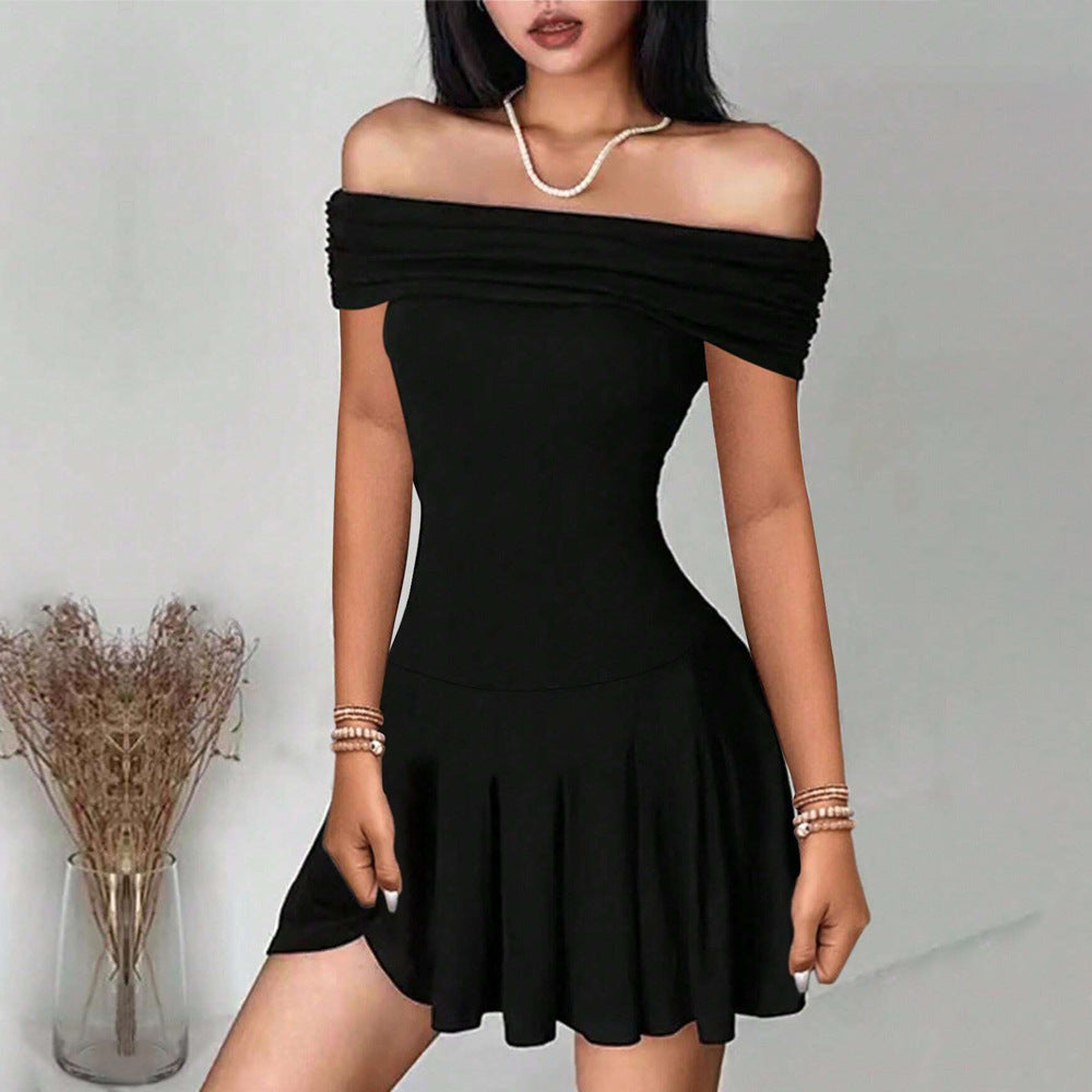 Pure Desire Style Off-shoulder Dress Off-neck High Waist Skirt Fashion Dress