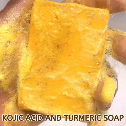 3Pcs Kojic Acid & Turmeric Soap, Kojic Acid Soap, Natural Lemon Soap Bar, Tumeric Soap, Acne, Dark Spots, Hyperpigmentation & Smooth Skin, Lemon Brightening Soap, Deep Cleansing, Refreshing