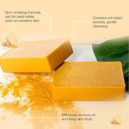 3Pcs Kojic Acid & Turmeric Soap, Kojic Acid Soap, Natural Lemon Soap Bar, Tumeric Soap, Acne, Dark Spots, Hyperpigmentation & Smooth Skin, Lemon Brightening Soap, Deep Cleansing, Refreshing