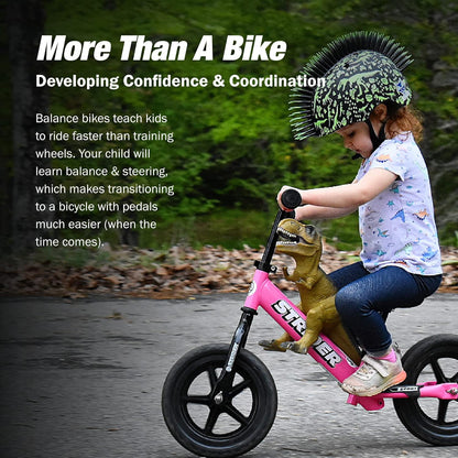 12” Sport Bike - No Pedal Balance Bicycle for Kids 1 to 4 Years - Includes Safety Pad, Padded Seat, Mini Grips & Flat-Free Tires - Tool-Free Assembly & Adjustments