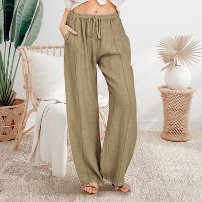 Loose Button Casual Wide-leg Trousers Women