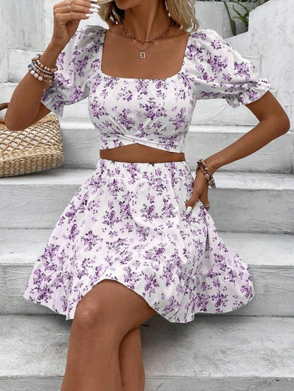 Two Piece Set With Ditsy Floral Print Dress